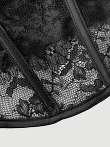 SHEIN MOD Áo trễ vai ren phối mảnh màu đen phong cách vintage size lớn, trang phục tiệc retro thu đông, thiết kế yếu tố cung đình - màu đen - Xem 7