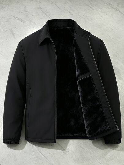 Manfinity Homme Men's Thickened Thermal Lined Padded Coat With Collar And Zipper Closure, Cold-Proof, Padded Coat