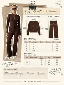 CLARA VERO Women's Elegant Button Front Mock Neck Waist Cinching Knit Cardigan High Waist Wide Leg Pants Two - Brown - View 11