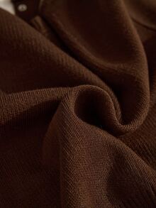 CLARA VERO Women's Elegant Button Front Mock Neck Waist Cinching Knit Cardigan High Waist Wide Leg Pants Two - Brown - View 12