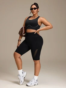 Slayform Women's Plus Size Solid Color Hollow Out Casual Daily Travel Sports Shorts - Black - View 1