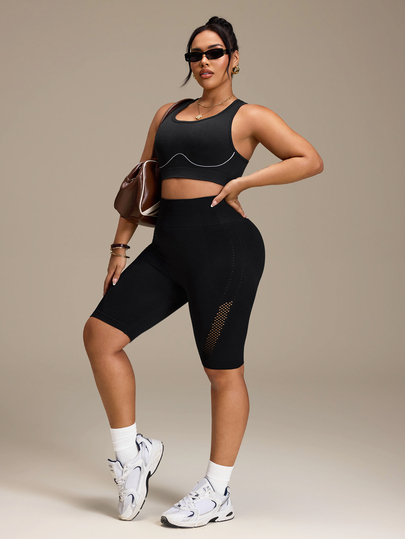 Slayform Women's Plus Size Solid Color Hollow Out Casual Daily Travel Sports Shorts