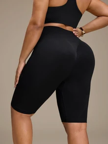 Slayform Women's Plus Size Solid Color Hollow Out Casual Daily Travel Sports Shorts - Black - View 2