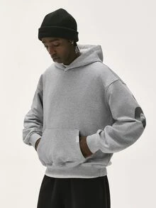 Baseblock Men's Y2K Letter Print Hoodie, Heather Grey Pullover Sweatshirt, Vintage Street Casual Long Sleeve Top, Suitable For Spring/Summer Daily Outings, Concerts And Festivals - Multicolor - View 2
