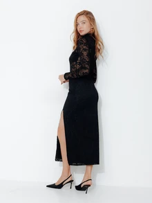 Pimkie Edition Women's Sexy Lace Front Slit Dress - Black - View 4