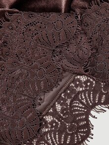 SHEIN MOD Sweatshirt Pullover Beludru Cokelat Retro Ukuran Besar Musim Gugur/Dingin, Desain Hem Asimetris Patchwork Renda Romantis, Pakaian Kasual Minimalis untuk Sehari-hari - Coklat - View 8