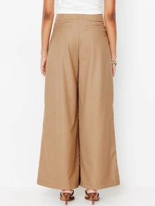 Pimkie Edition Women's Solid Color Pleated Casual Versatile Daily Wear Long Pants - Camel - View 2