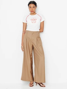 Pimkie Edition Women's Solid Color Pleated Casual Versatile Daily Wear Long Pants - Camel - View 5