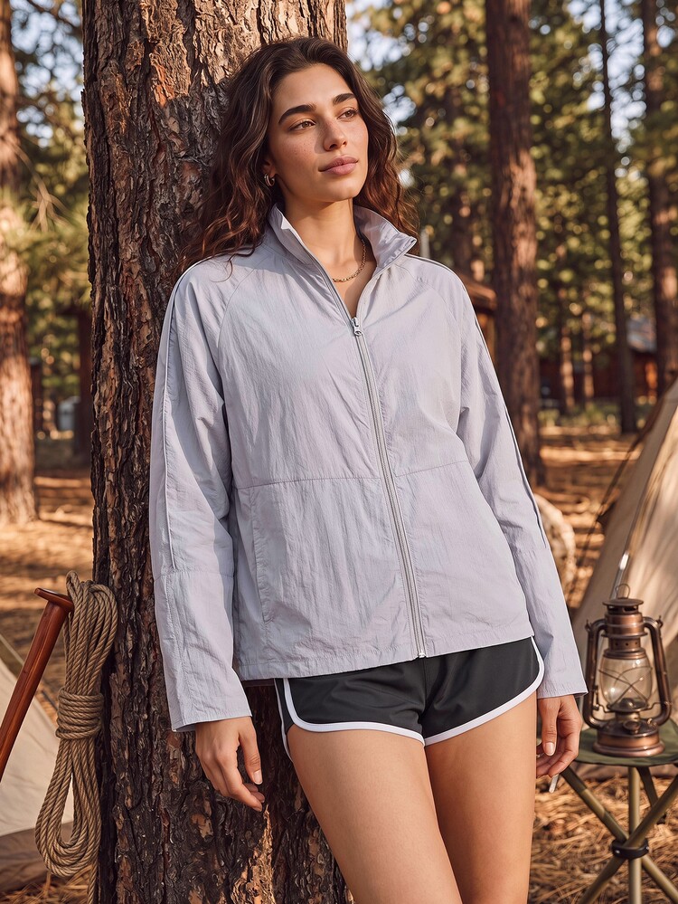 Exploreva Women's Simple Versatile Pocket Zipper Long Sleeve Sun Protection Jacket - Mauve Purple - View 2