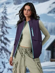 Exploreva Exploreva Women's Outdoor Zipper Pocket Minimalist Vest Jacket - Purple - View 4