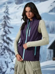 Exploreva Exploreva Women's Outdoor Zipper Pocket Minimalist Vest Jacket - Purple - View 5