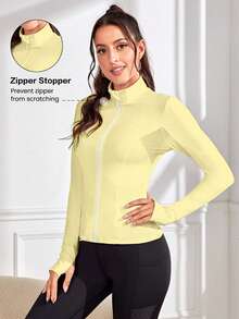 Sovereign Charm Women's Letter Print Patchwork Breathable Mesh Long Sleeve Sports Jacket - Yellow - View 4
