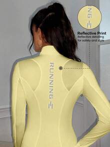 Sovereign Charm Women's Letter Print Patchwork Breathable Mesh Long Sleeve Sports Jacket - Yellow - View 3