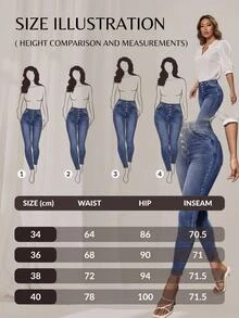 EURMUSE Cotton Button Fly Slant Pocket Casual Streetwear Skinny Jeans Date Night Everyday Navy Blue Autumn - Baby Blue - View 6