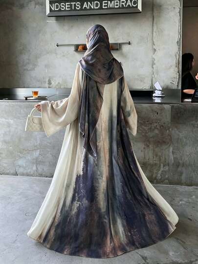 Yasveil Women's Printed Casual Elegant Loose Long Robe With Headscarf