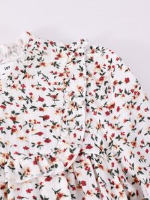 SHEIN Vintaside Kids Tween Girls Autumn Cotton Dress Ditsy Floral Digital Print Ruffled Collar Long Sleeve Cottagecore - Multicolor - View 6