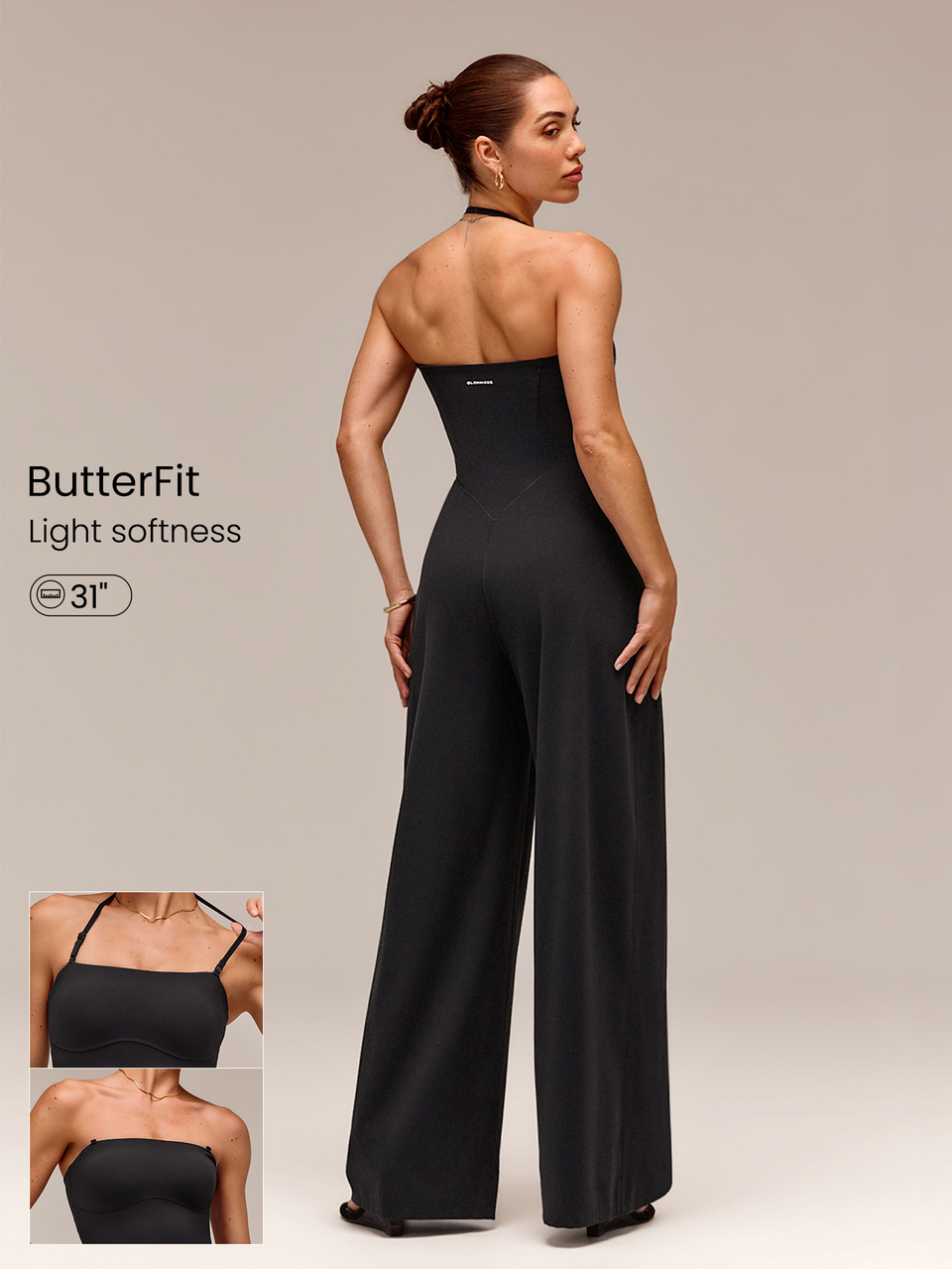 31" Quick-Dry Glow Motion Wide Leg Halter Anti-Slip Jumpsuit With Detachable Adjustable Shoulder Straps Removable Cups Low Impact Daily Casual Wear