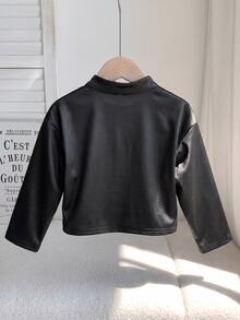 SHEIN 女嬰街頭風百搭黑色長袖秋季外套 - 黑色 - 查看 2