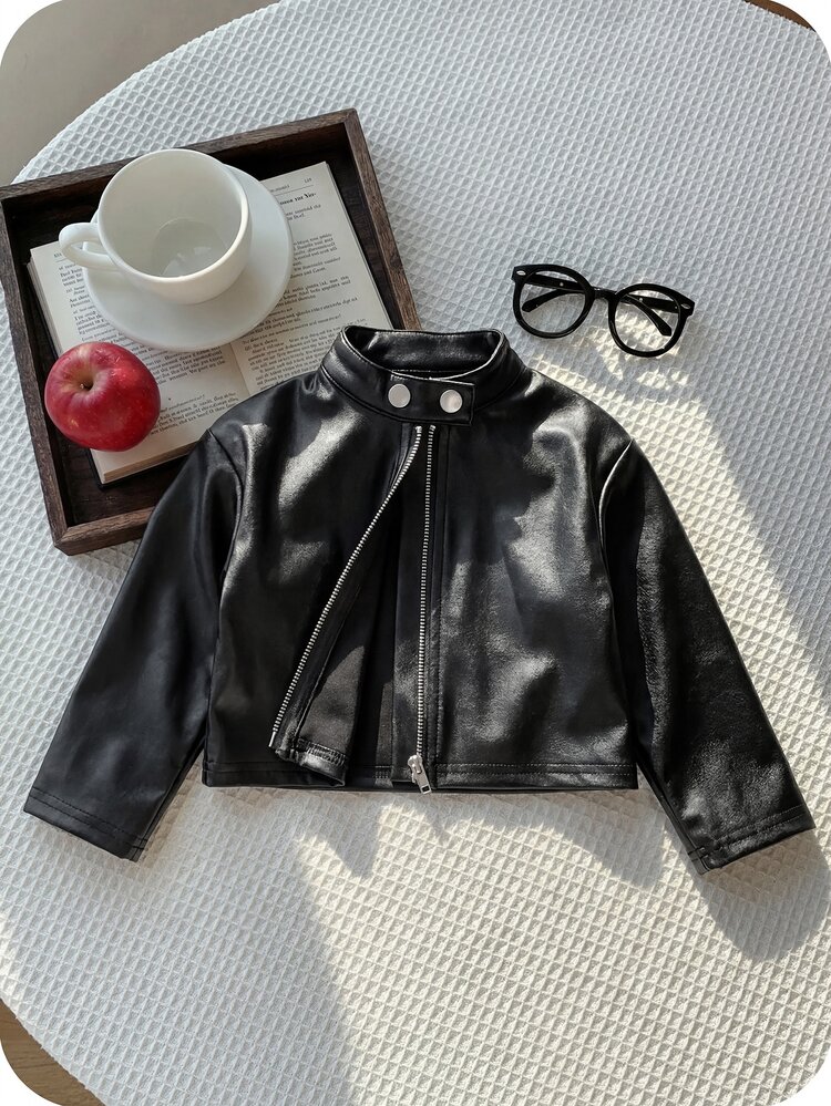 SHEIN Babygirl Street Style Versatile Black Long Sleeve Autumn Jacket - Black - View 4