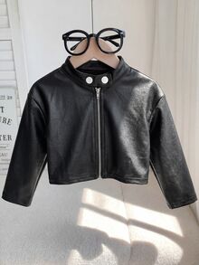 SHEIN 女嬰街頭風百搭黑色長袖秋季外套 - 黑色 - 查看 3