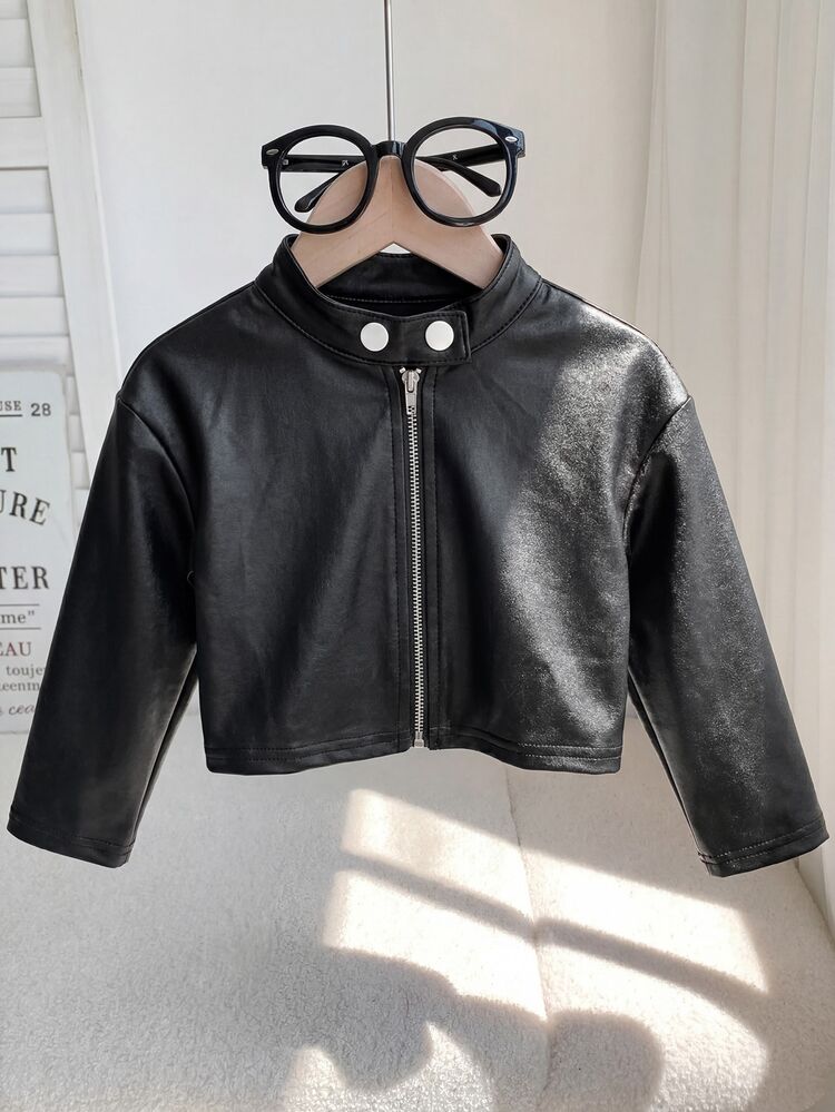 SHEIN Babygirl Street Style Versatile Black Long Sleeve Autumn Jacket - Black - View 3