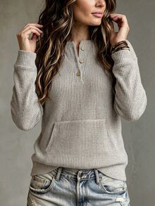SHEIN LUNE Women's Casual Versatile Sweatshirt, Autumn Brunch Everyday Home Light Grey - Apricot - View 3