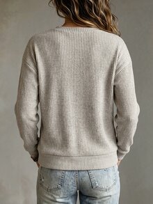 SHEIN LUNE Women's Casual Versatile Sweatshirt, Autumn Brunch Everyday Home Light Grey - Apricot - View 2
