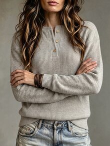SHEIN LUNE Women's Casual Versatile Sweatshirt, Autumn Brunch Everyday Home Light Grey - Apricot - View 4