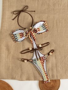 Swim SXY Women's Sexy Backless Halter Neck One-Piece Swimsuit With Pearl Decor - Multicolor - View 4