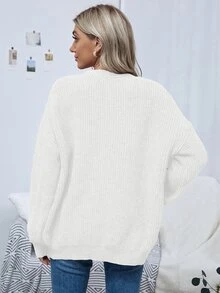 Louniche Drop Shoulder Casual Design Cardigan,Long Sleeve Tops Fall Winter Cloth For Women - Beige - View 2