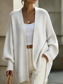 Louniche Drop Shoulder Casual Design Cardigan,Long Sleeve Tops Fall Winter Cloth For Women - Beige - View 8