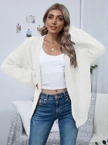 Louniche Drop Shoulder Casual Design Cardigan,Long Sleeve Tops Fall Winter Cloth For Women - Beige - View 7