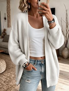 Louniche Drop Shoulder Casual Design Cardigan,Long Sleeve Tops Fall Winter Cloth For Women - Beige - View 1