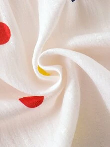 SHEIN 女婴白色纯色提花纹理圆领无袖短款褶皱上衣，饰以彩色波点印花，搭配舒适的粉色弹力腰短裤，打造春夏度假休闲法式田园优雅套装。 - 粉色 - 查看 11