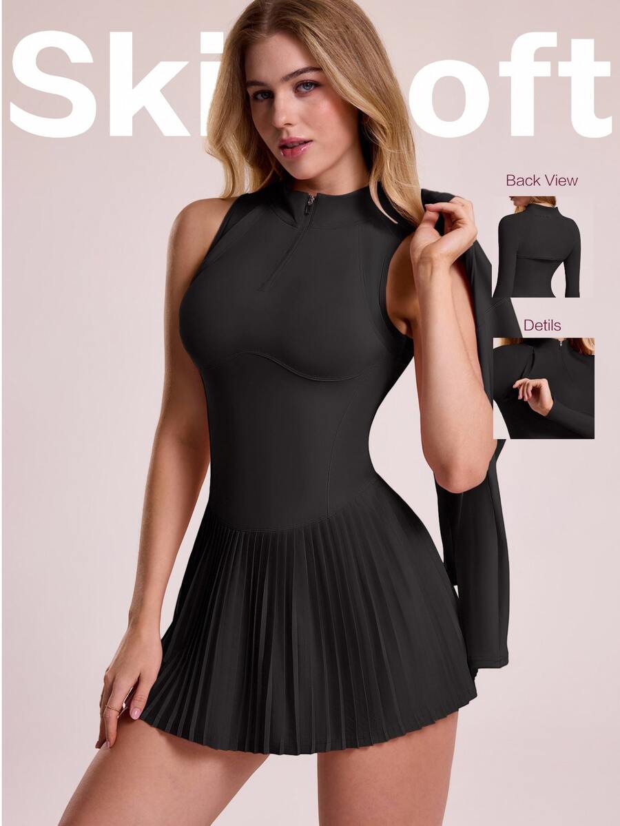 Sovereign Charm Women's Solid Color Stand Collar With Pocket Casual Daily Sports Dress