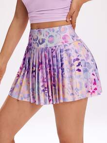 SHEIN Sovereign Charm Women's Leopard Print Ombre Pleated Sports Skort - Multicolor - View 6