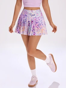 SHEIN Sovereign Charm Women's Leopard Print Ombre Pleated Sports Skort - Multicolor - View 5
