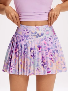 SHEIN Sovereign Charm Women's Leopard Print Ombre Pleated Sports Skort - Multicolor - View 8