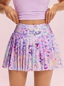 SHEIN Sovereign Charm Women's Leopard Print Ombre Pleated Sports Skort - Multicolor - View 1