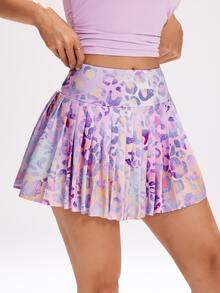 SHEIN Sovereign Charm Women's Leopard Print Ombre Pleated Sports Skort - Multicolor - View 4