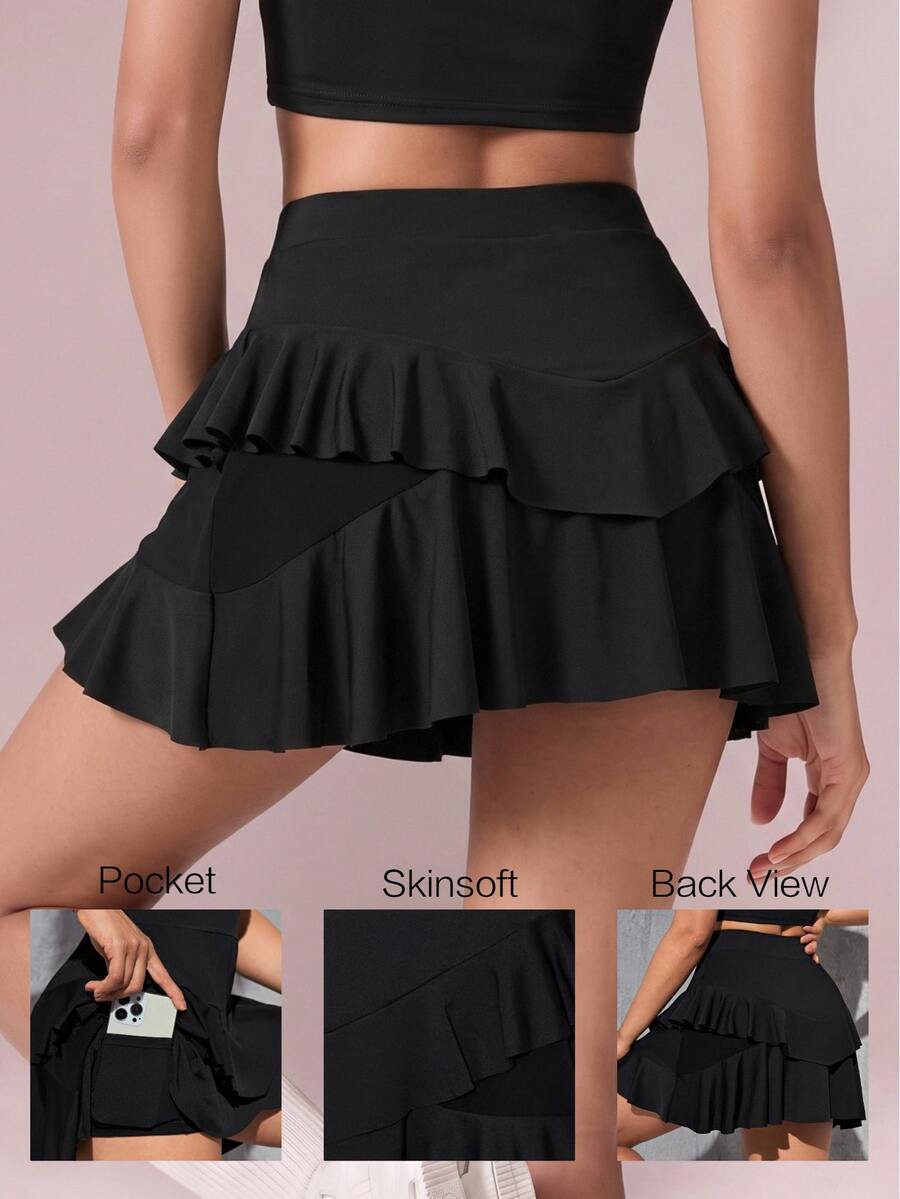 SHEIN Sovereign Charm High Waist Phone Pocket Ruffle Hem Sports Skort Tennis Skirt Athletic Skirt