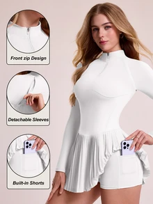 Sovereign Charm Women's Solid Color Pleated Patchwork Sleeveless Sports Dress Camisole Top - White - View 3