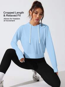 SHEIN Sovereign Charm 女士字母印花露背长袖连帽运动卫衣 - 藍色 - 查看 4