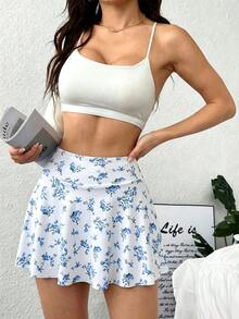 SHEIN Sovereign Charm 女款花卉印花口袋休閒百搭日常外出運動裙褲 - 彩色 - 查看 6
