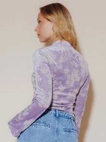 Pimkie Edition Atasan Wanita Gaya Cina Lengan Panjang Kerah Cheongsam Jacquard - Purple - View 2