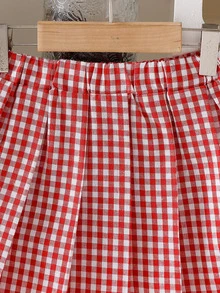 SHEIN 女童短袖襯衫格紋裙套裝，櫻桃字母印花上衣，夏季職業日返校幼兒園 7 歲生日棕色套裝 - 杏色 - 查看 6