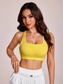 Sovereign Charm 1 chiếc áo ngực thể thao cơ bản không đường may, thấm hút mồ hôi, màu vàng tươi, thiết kế dây chéo lưng, phù hợp cho tập thể dục, yoga. - Nhiều màu - Xem 3