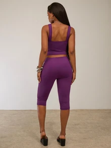 SHEIN BAE Purple And White Rhinestone V-Neck Mid-Length Set Sexy Y2k Two Pieces Set For Women Tracksuit Social 80s Party Gym Workout Outfits Summer - Red Violet - View 3