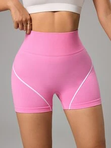 Sovereign Charm Women's Casual Sports High Waist Contrast Stripe Shorts - Pink - View 6