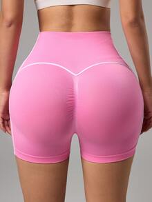 Sovereign Charm Women's Casual Sports High Waist Contrast Stripe Shorts - Pink - View 3